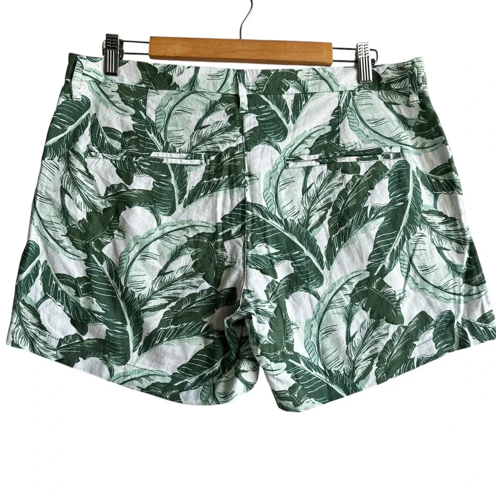 Old Navy Chino Shorts Palm Print Linen Blend Casual Green/White Size 12 NWOT - Picture 2 of 11